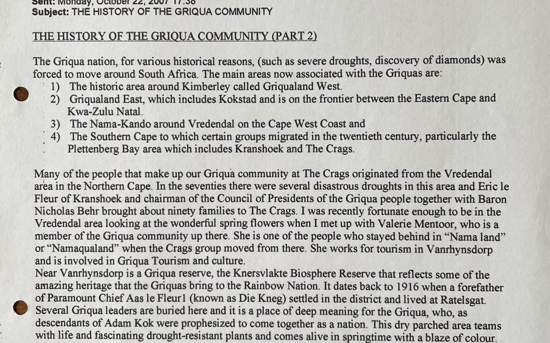 History of the Griqua community